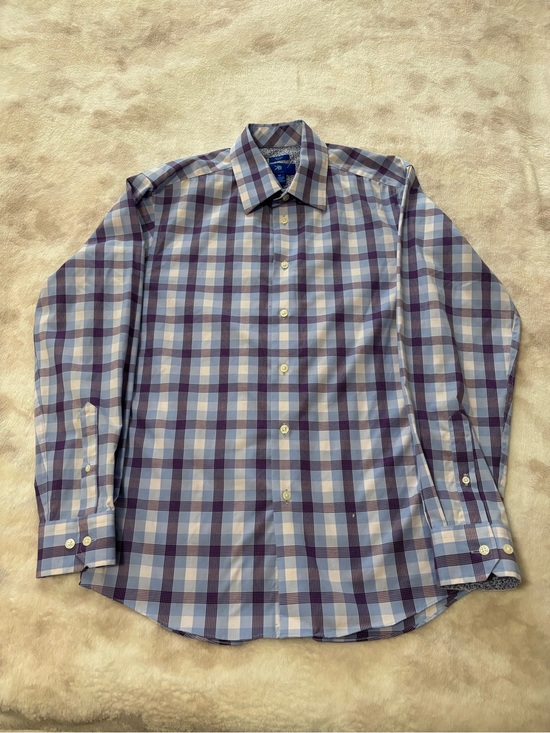 Egara Other - Egara Non-Iron Slim Fit Men’s Plaid Button-Down Shirt - Purple & BlueM 32/33